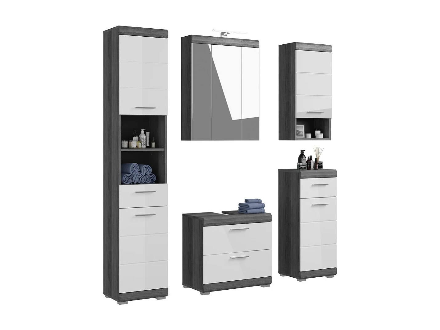 Conjunto de baño SCOTT – Mueble bajo lavabo, espejo LED, columna y semicolumnas