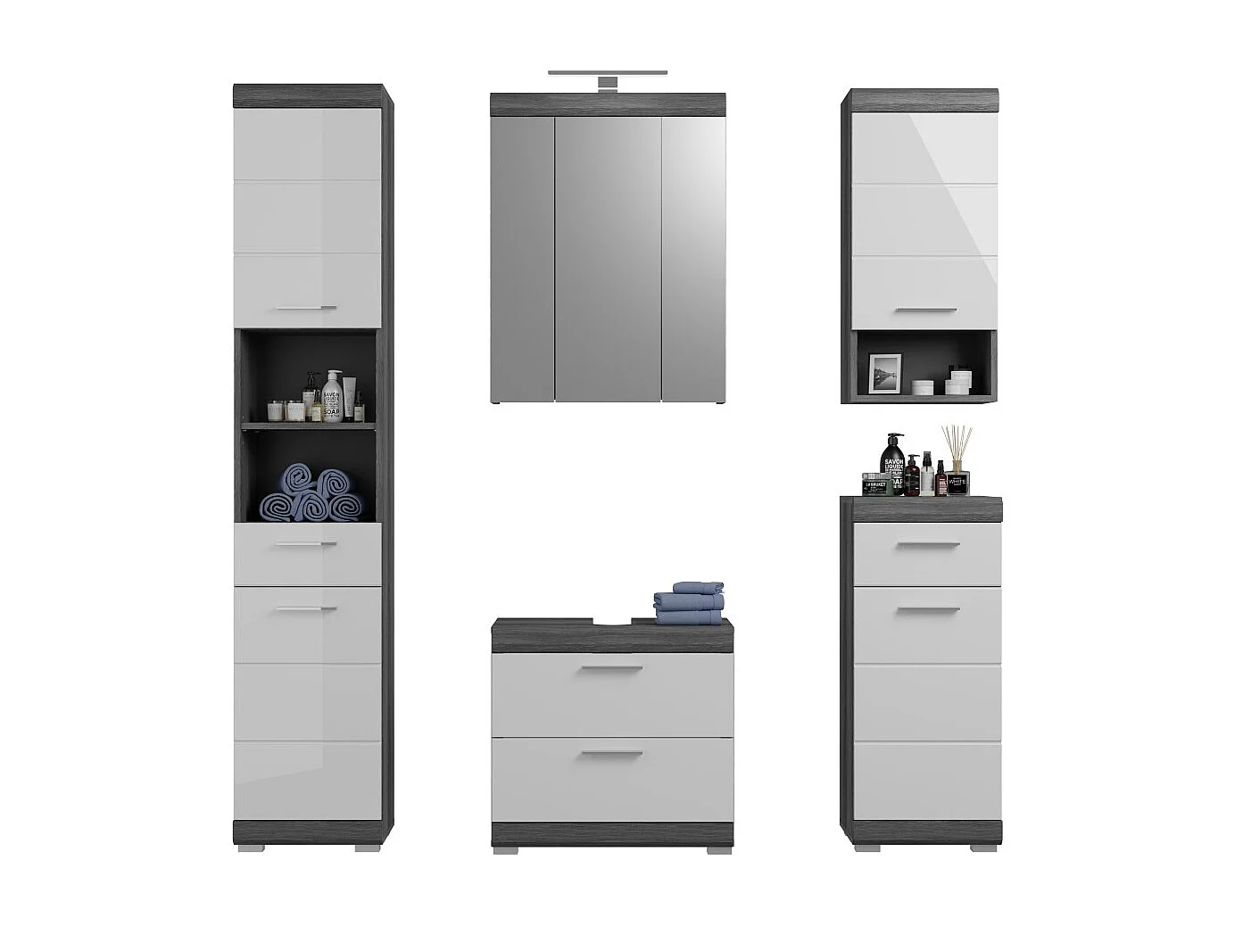 Conjunto de baño SCOTT – Mueble bajo lavabo, espejo LED, columna y semicolumnas