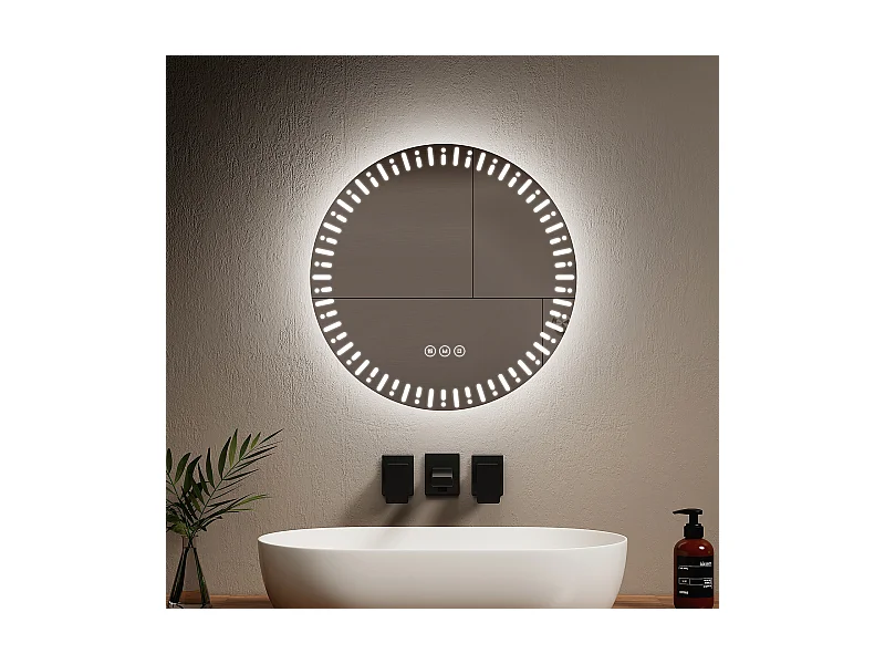 EMKE Specchio per bagno a LED ф50 cm Specchio per bagno luminoso con 3 colori di luce regolabili+Anti-appannamento, risparmio energetico