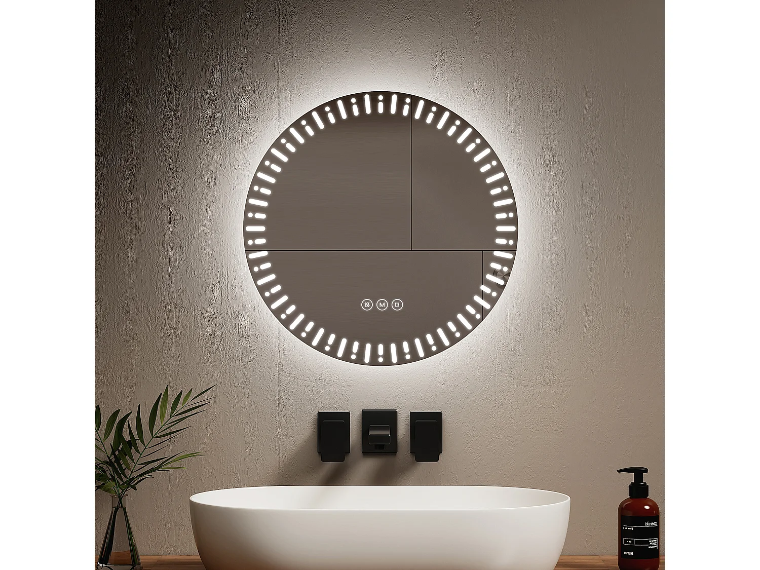 EMKE Miroir led salle de bain ф50 cm Miroir salle de bain lumineux avec 3 Couleurs de lumière réglables+Anti-buée, Économie d'énergie miroir led