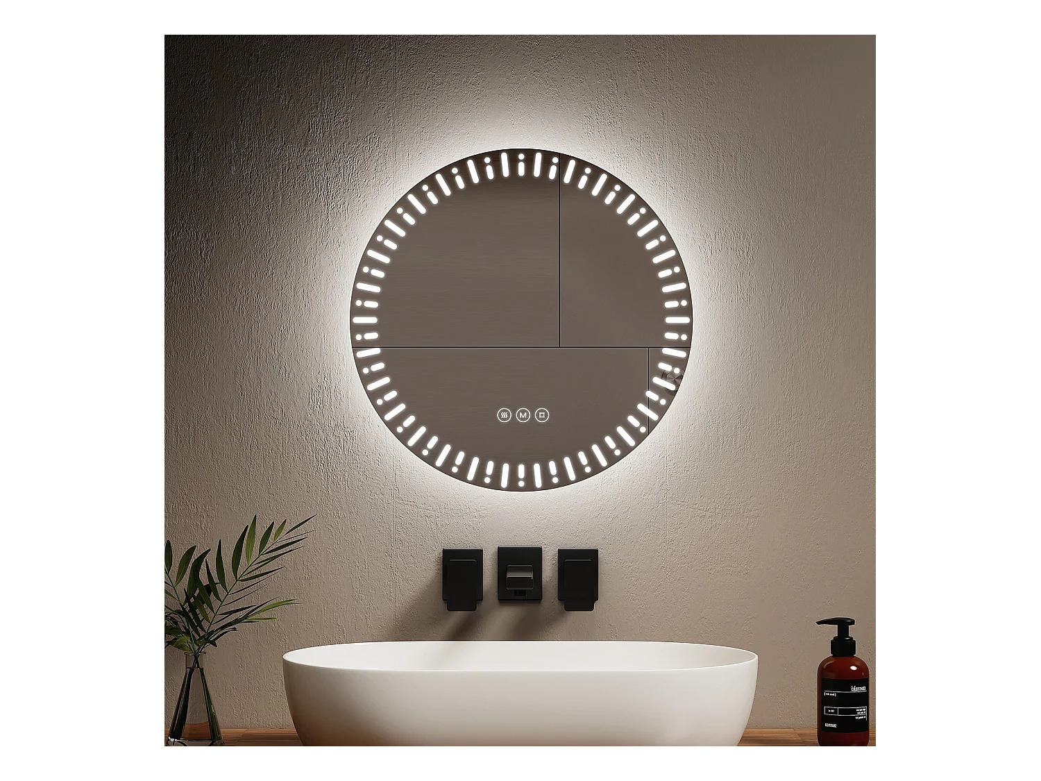 EMKE Specchio per bagno a LED ф50 cm Specchio per bagno luminoso con 3 colori di luce regolabili+Anti-appannamento, risparmio energetico