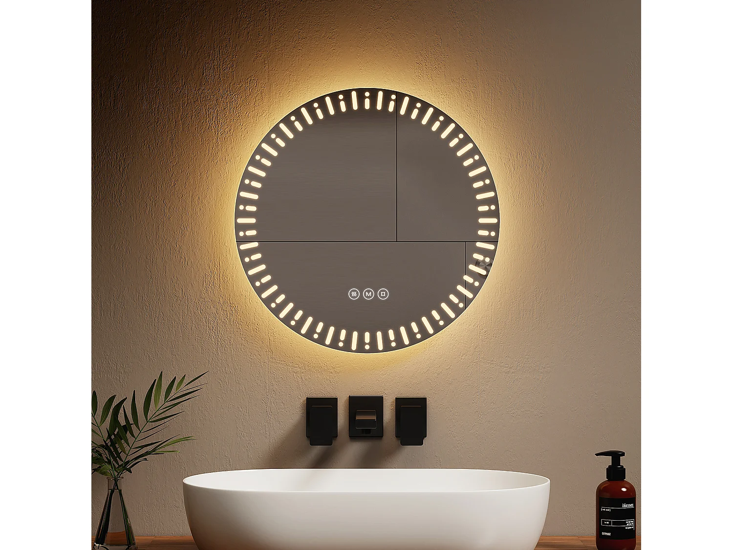 EMKE Specchio per bagno a LED ф50 cm Specchio per bagno luminoso con 3 colori di luce regolabili+Anti-appannamento, risparmio energetico
