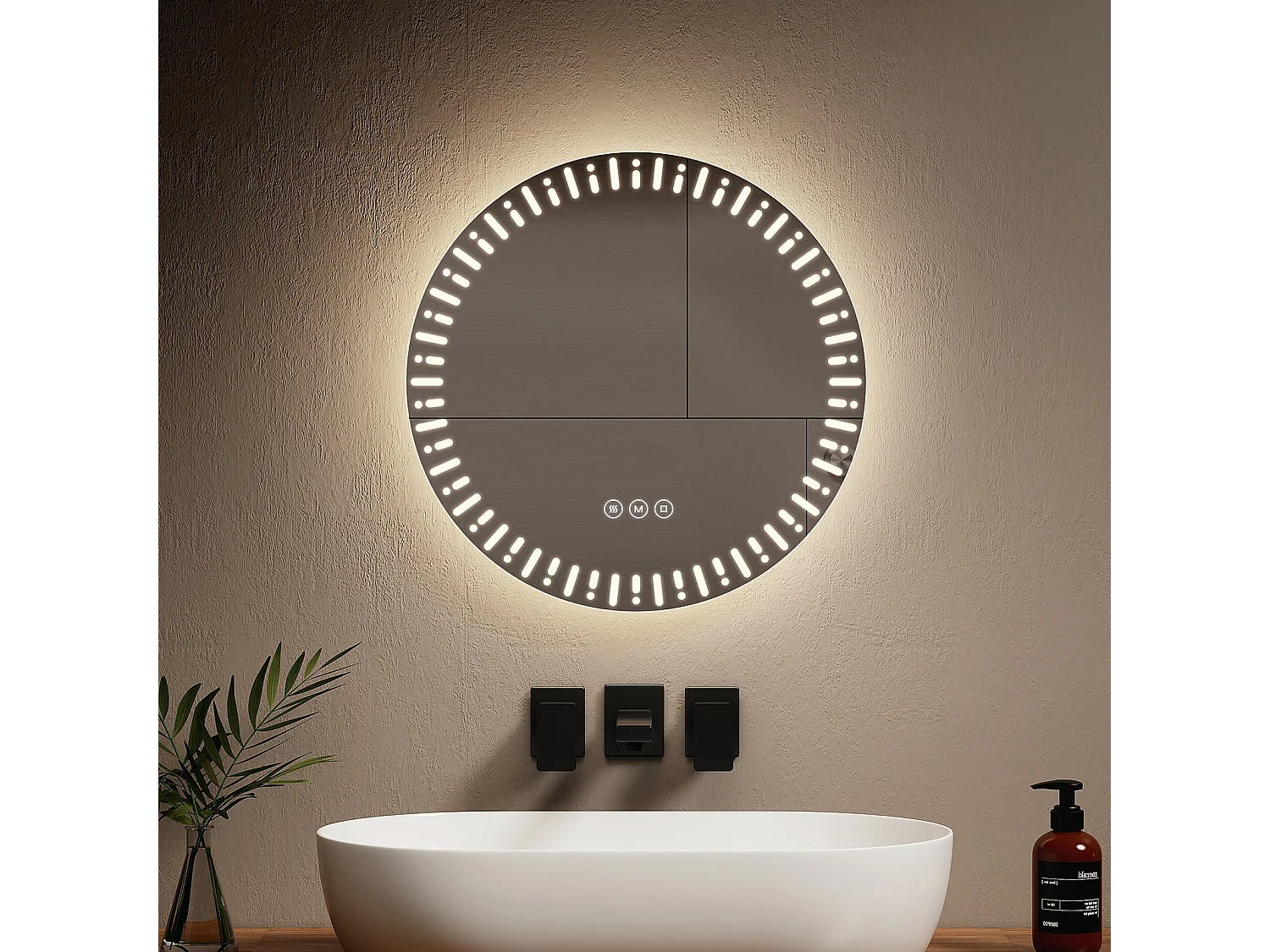 EMKE Specchio per bagno a LED ф50 cm Specchio per bagno luminoso con 3 colori di luce regolabili+Anti-appannamento, risparmio energetico