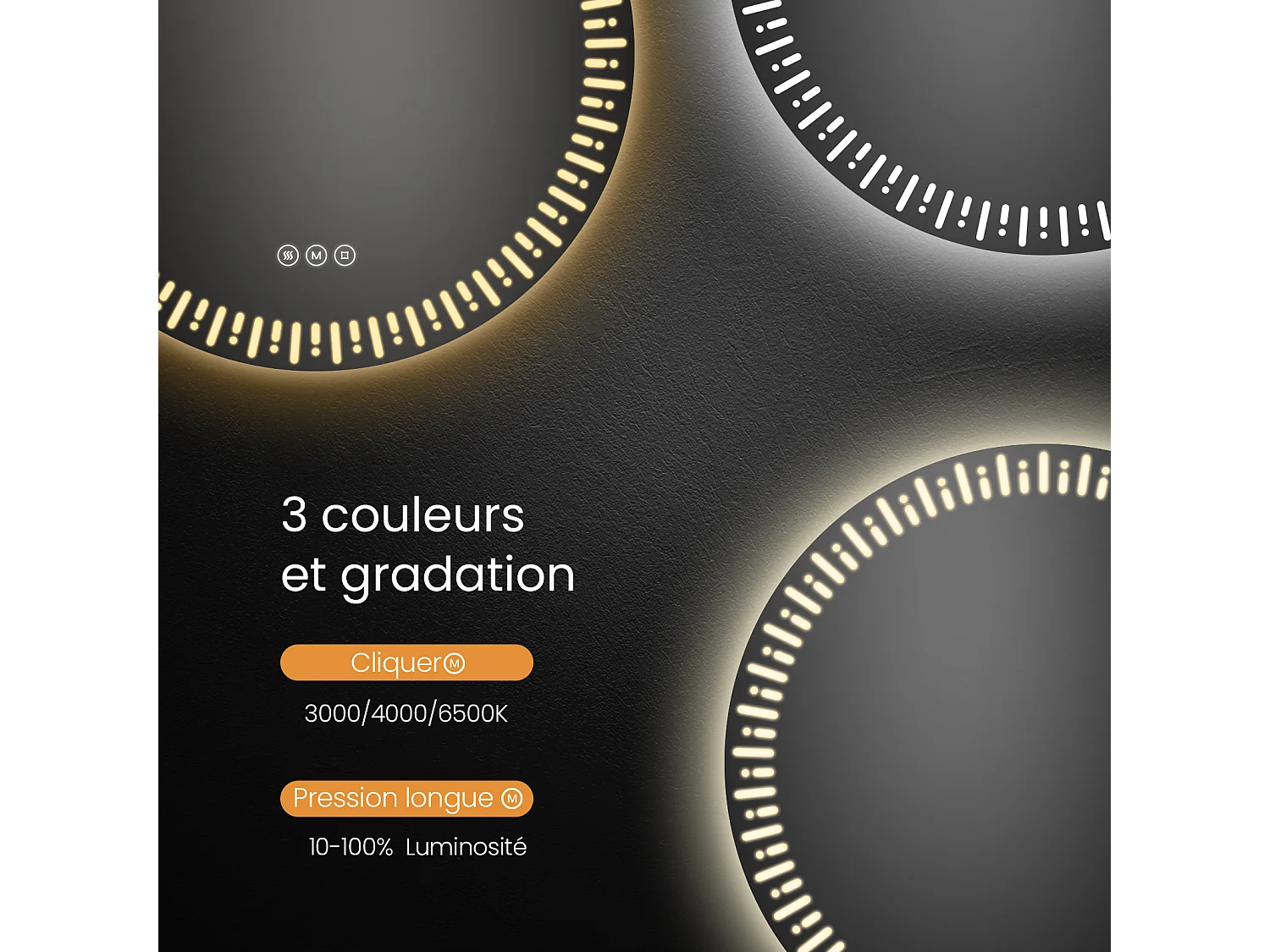 EMKE Specchio per bagno a LED ф50 cm Specchio per bagno luminoso con 3 colori di luce regolabili+Anti-appannamento, risparmio energetico