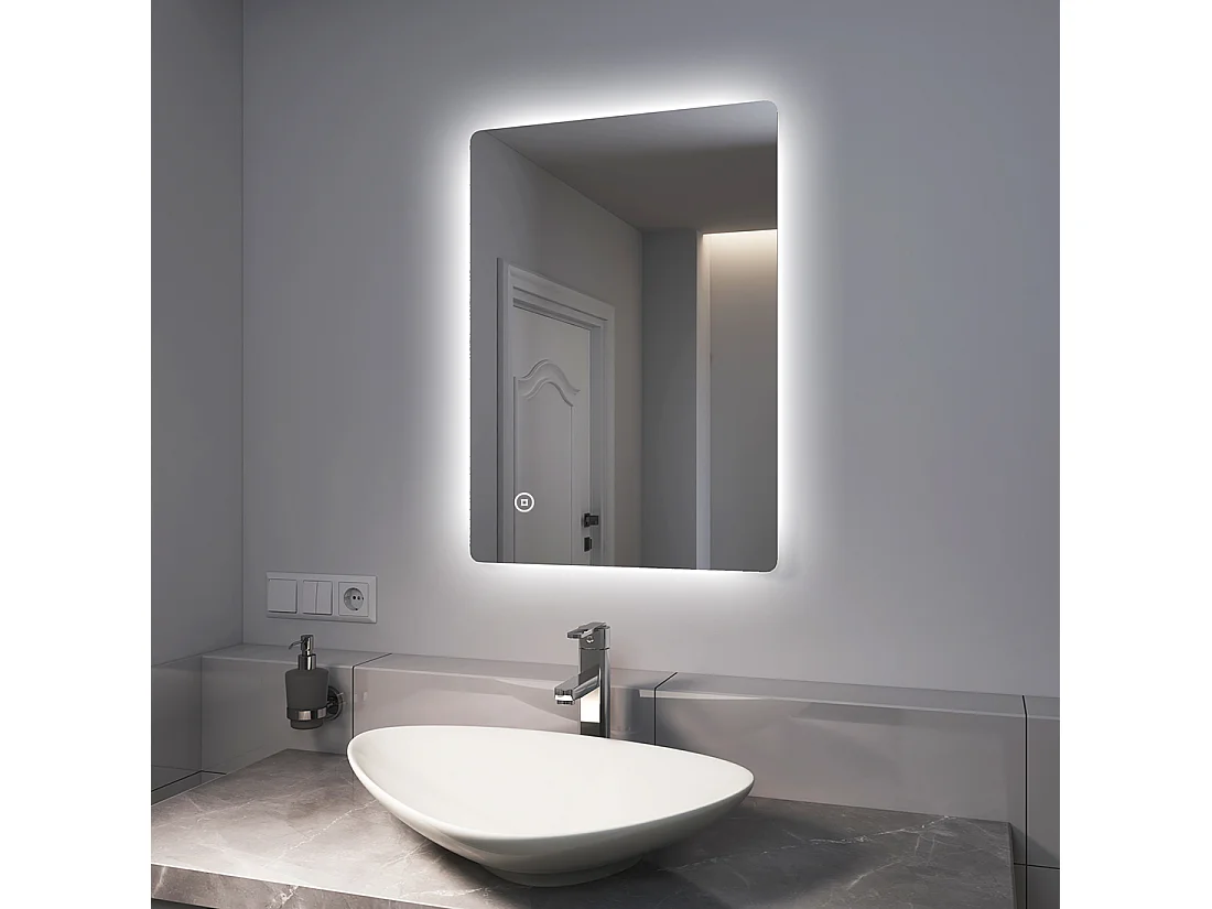 EMKE Miroir lumineux salle de bain Rétro-éclairage 70x50cm, Miroir LED avec Interrupteur Tactile, Miroir avec éclairage Lumière Blanche Froide