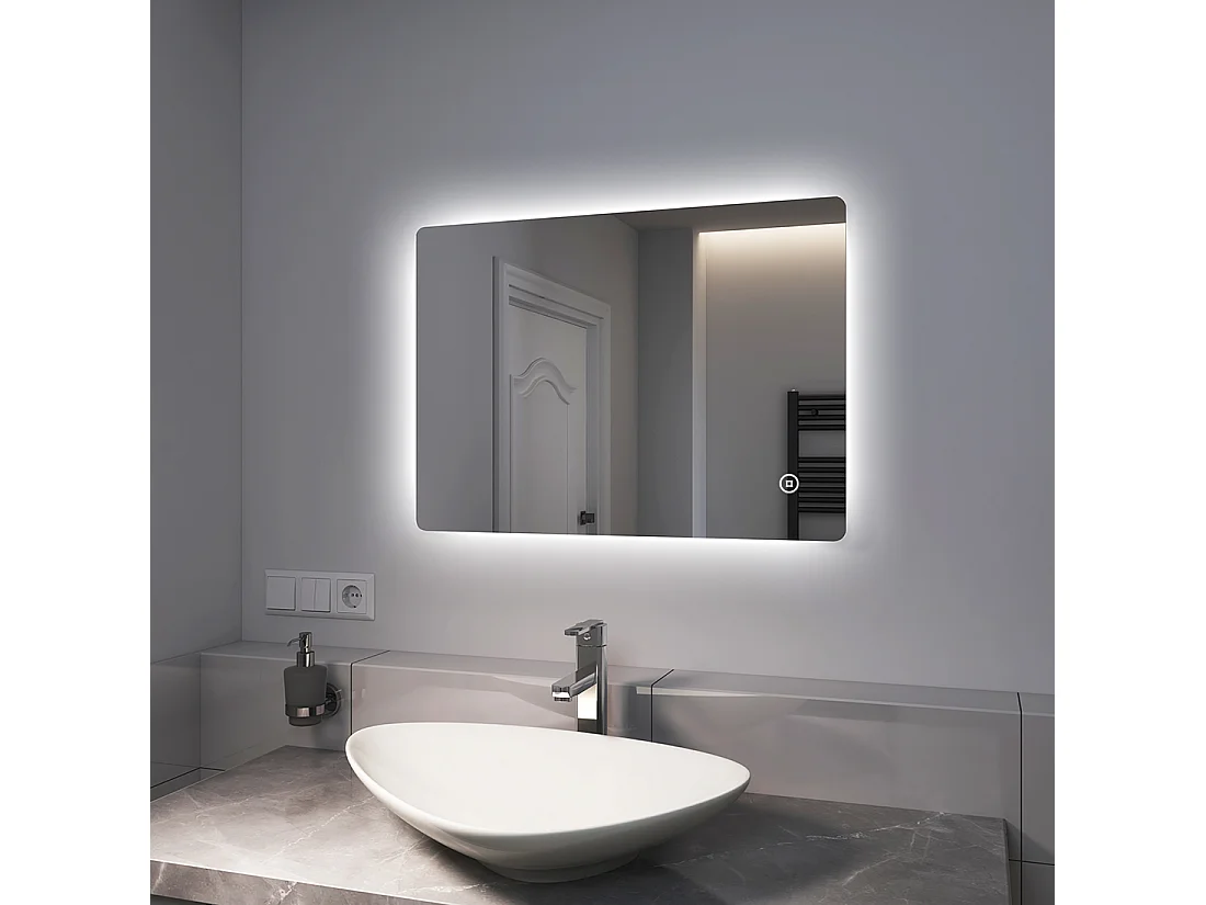EMKE Miroir lumineux salle de bain Rétro-éclairage 70x50cm, Miroir LED avec Interrupteur Tactile, Miroir avec éclairage Lumière Blanche Froide