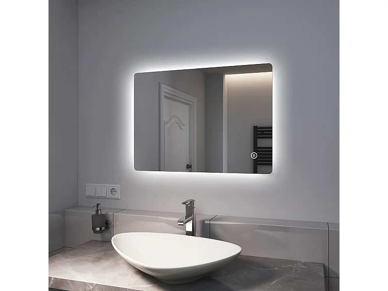 EMKE Miroir lumineux salle de bain Rétro-éclairage 70x50cm, Miroir LED avec Interrupteur Tactile, Miroir avec éclairage Lumière Blanche Froide