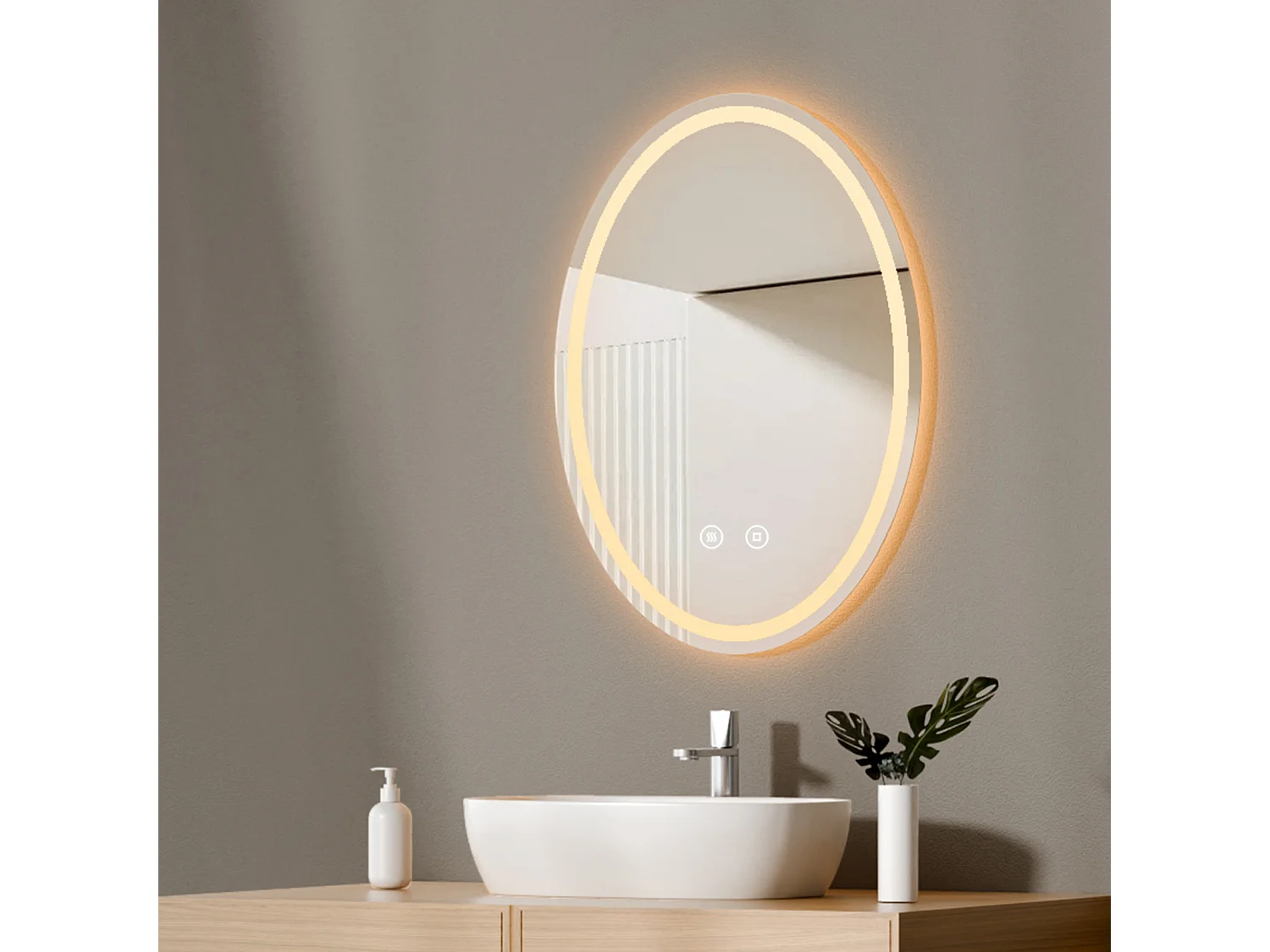 EMKE Miroir led salle de bain 60 × 80 cm Miroir salle de bain lumineux avec 3 Couleurs de lumière réglables+Anti-buée, Économie d'énergie miroir led