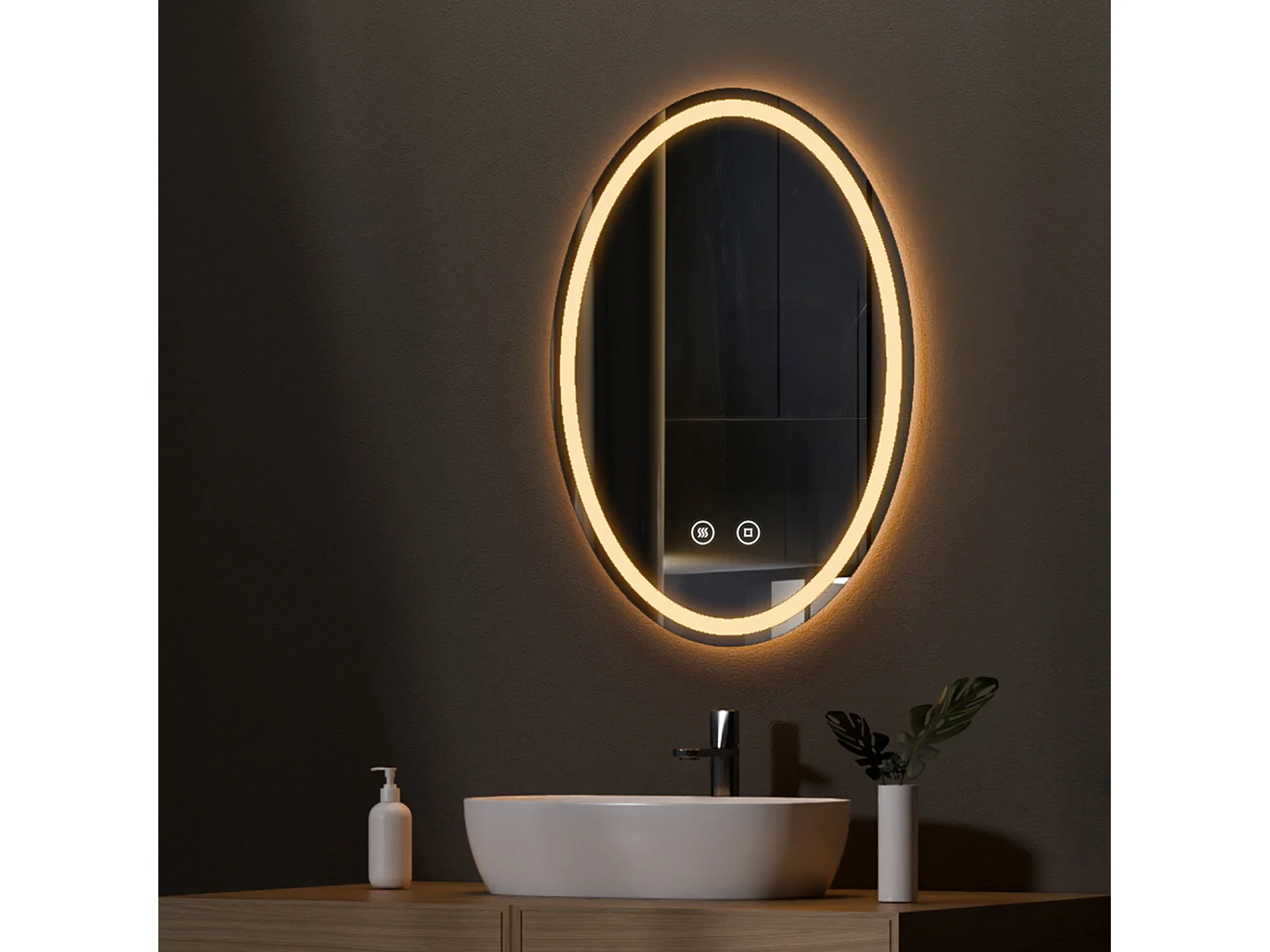 EMKE Miroir led salle de bain 60 × 80 cm Miroir salle de bain lumineux avec 3 Couleurs de lumière réglables+Anti-buée, Économie d'énergie miroir led