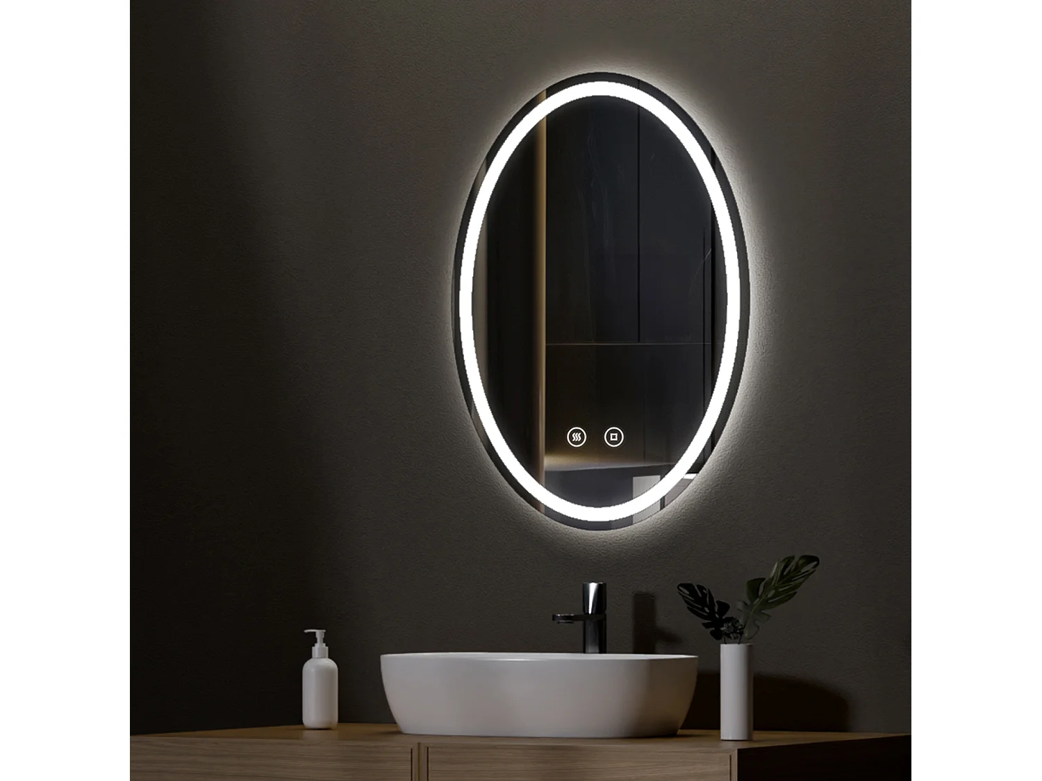 EMKE Miroir led salle de bain 60 × 80 cm Miroir salle de bain lumineux avec 3 Couleurs de lumière réglables+Anti-buée, Économie d'énergie miroir led