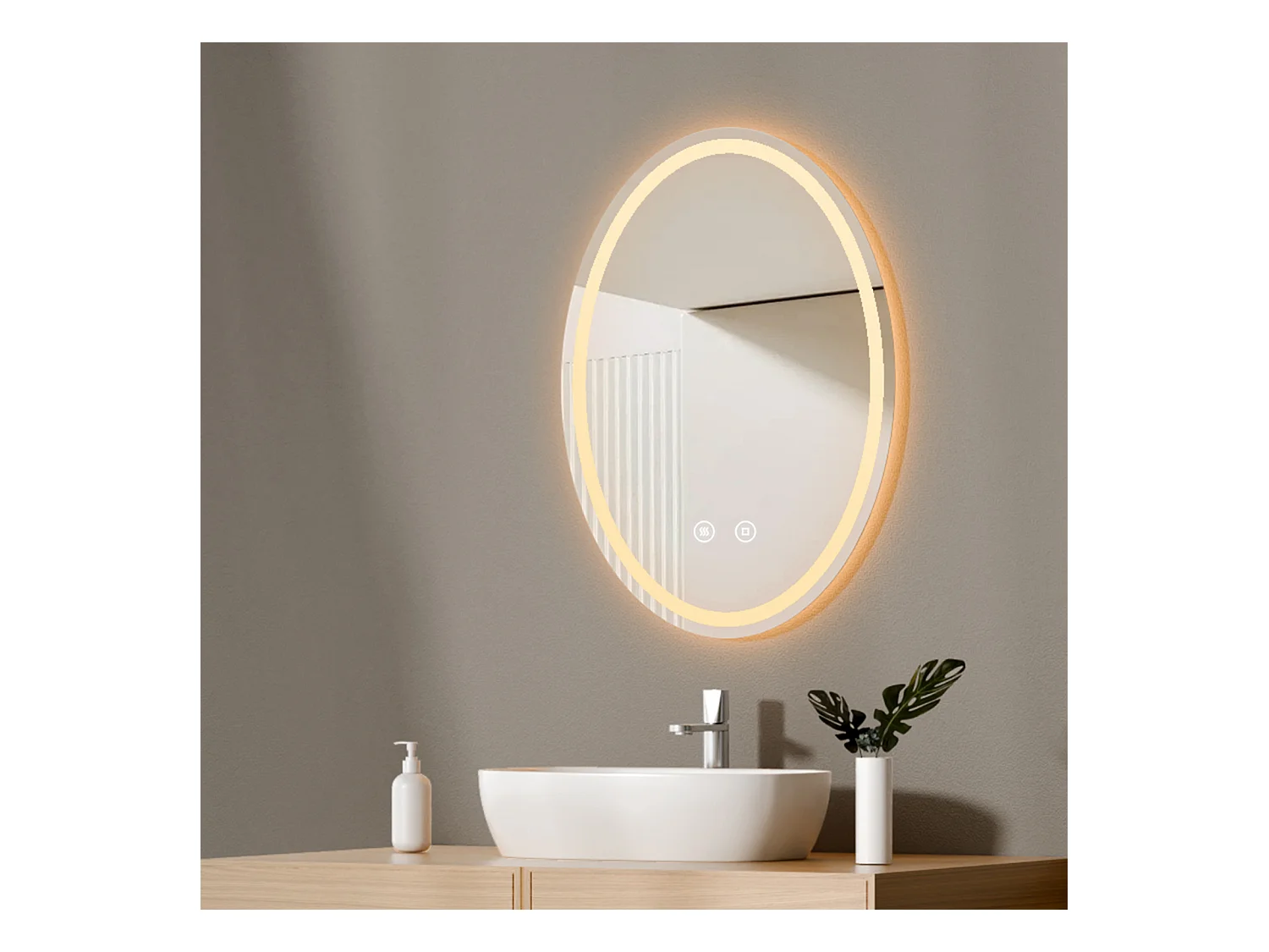 EMKE Miroir led salle de bain 60 × 80 cm Miroir salle de bain lumineux avec 3 Couleurs de lumière réglables+Anti-buée, Économie d'énergie miroir led