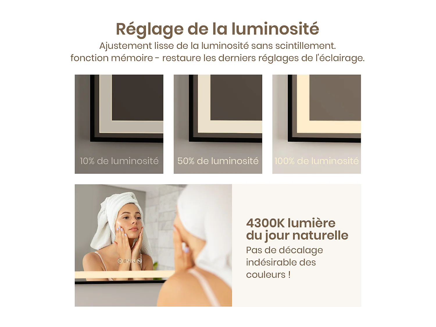 EMKE LED-badkamerspiegel 100 x 70 cm, zwart frame, touchschakelaar, anti-condens, klok en temperatuur, neutraal licht