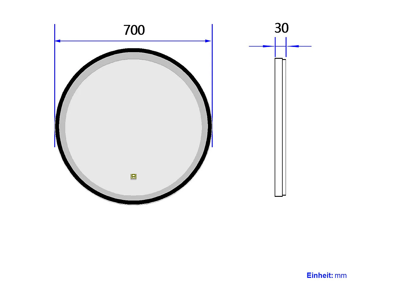 EMKE Miroir lumineux salle de bain rond diamètre 70cm cadre noir, Sangle réglable, Miroir LED avec Interrupteur Tactile, Lumière Froide