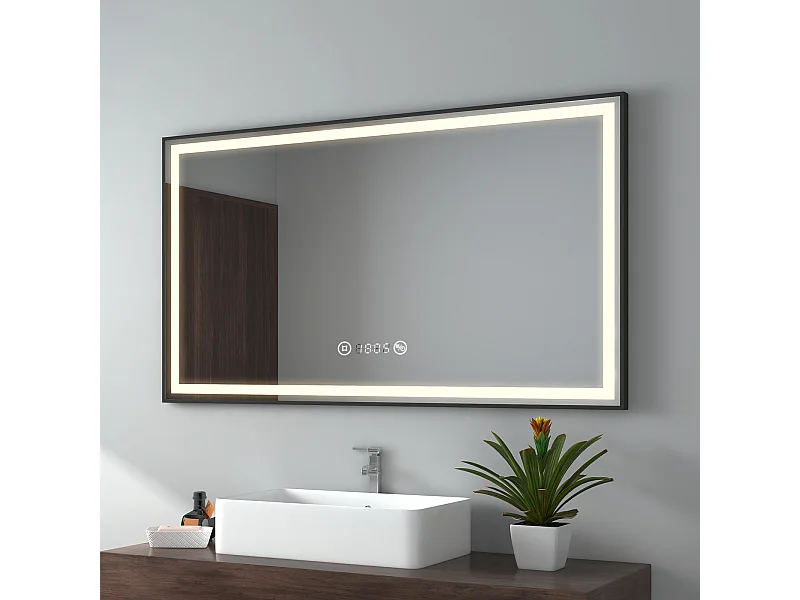 BADSPIEGEL mit Beleuchtung Schwarzer Rahmen 120/70 cm