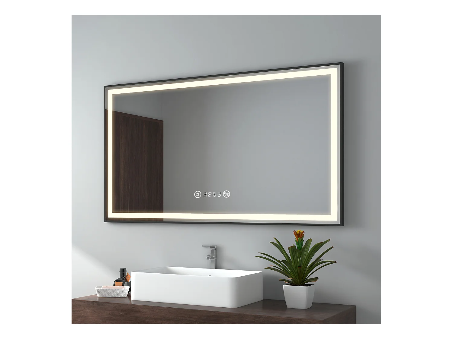 BADSPIEGEL mit Beleuchtung Schwarzer Rahmen 120/70 cm
