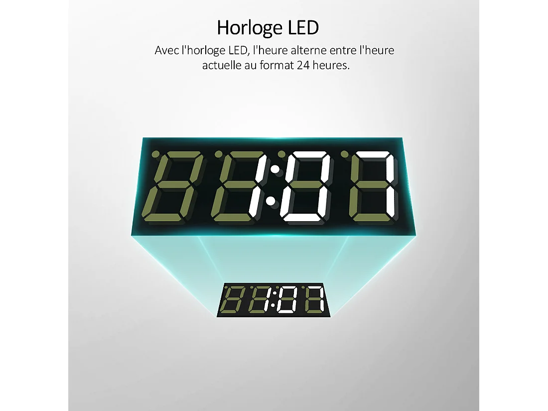 EMKE Miroir lumineux salle de bain 120x70cm, Cadre noir, Miroir LED avec Interrupteur Tactile, Anti-buée, Horloge et Température, Lumière Neutre