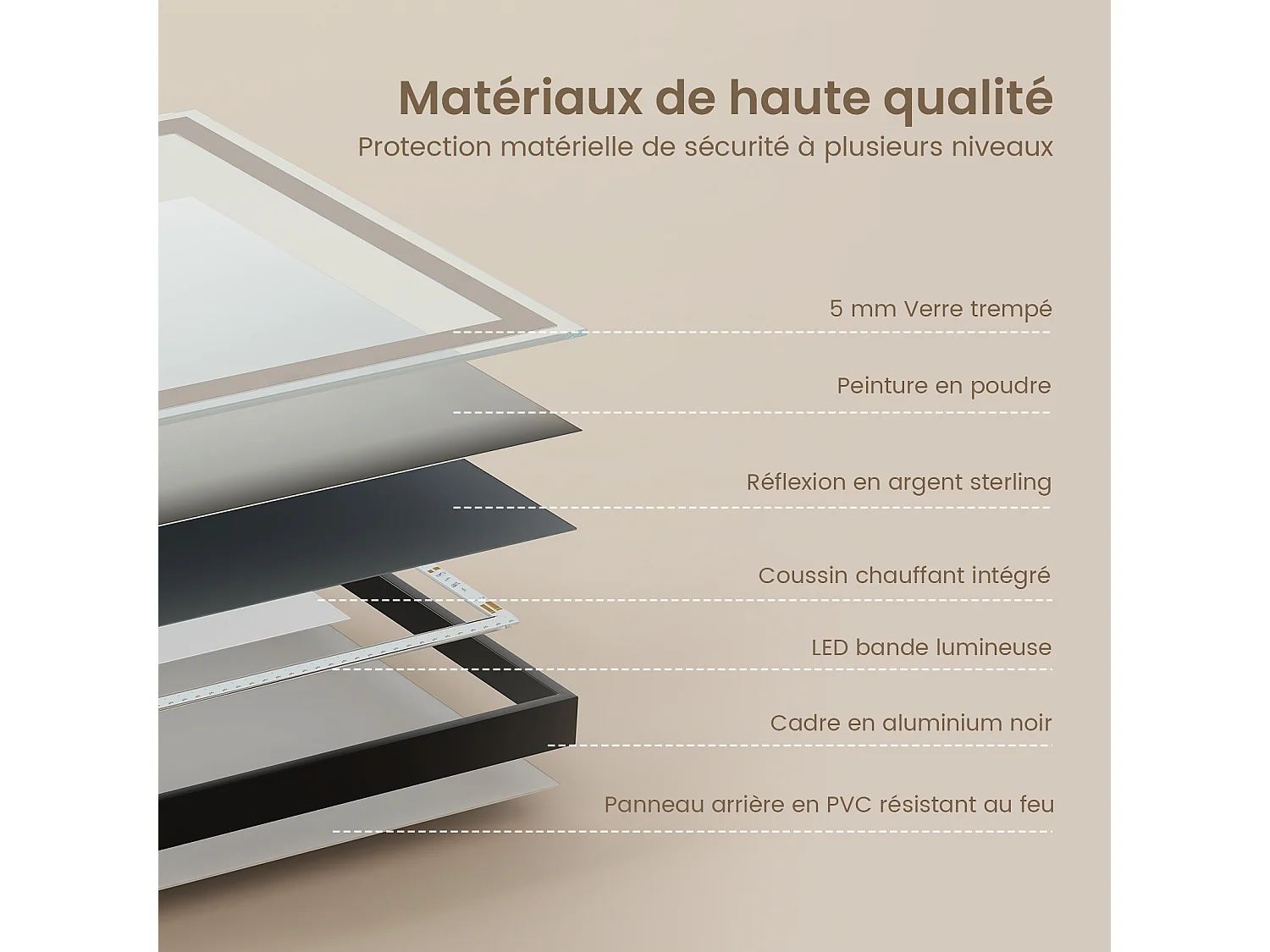 EMKE Miroir lumineux salle de bain 120x70cm, Cadre noir, Miroir LED avec Interrupteur Tactile, Anti-buée, Horloge et Température, Lumière Neutre