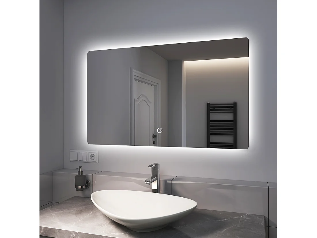EMKE Miroir lumineux salle de bain Rétro-éclairage 100x60cm, Miroir LED avec Interrupteur Tactile, Miroir avec éclairage lumière blanche froide