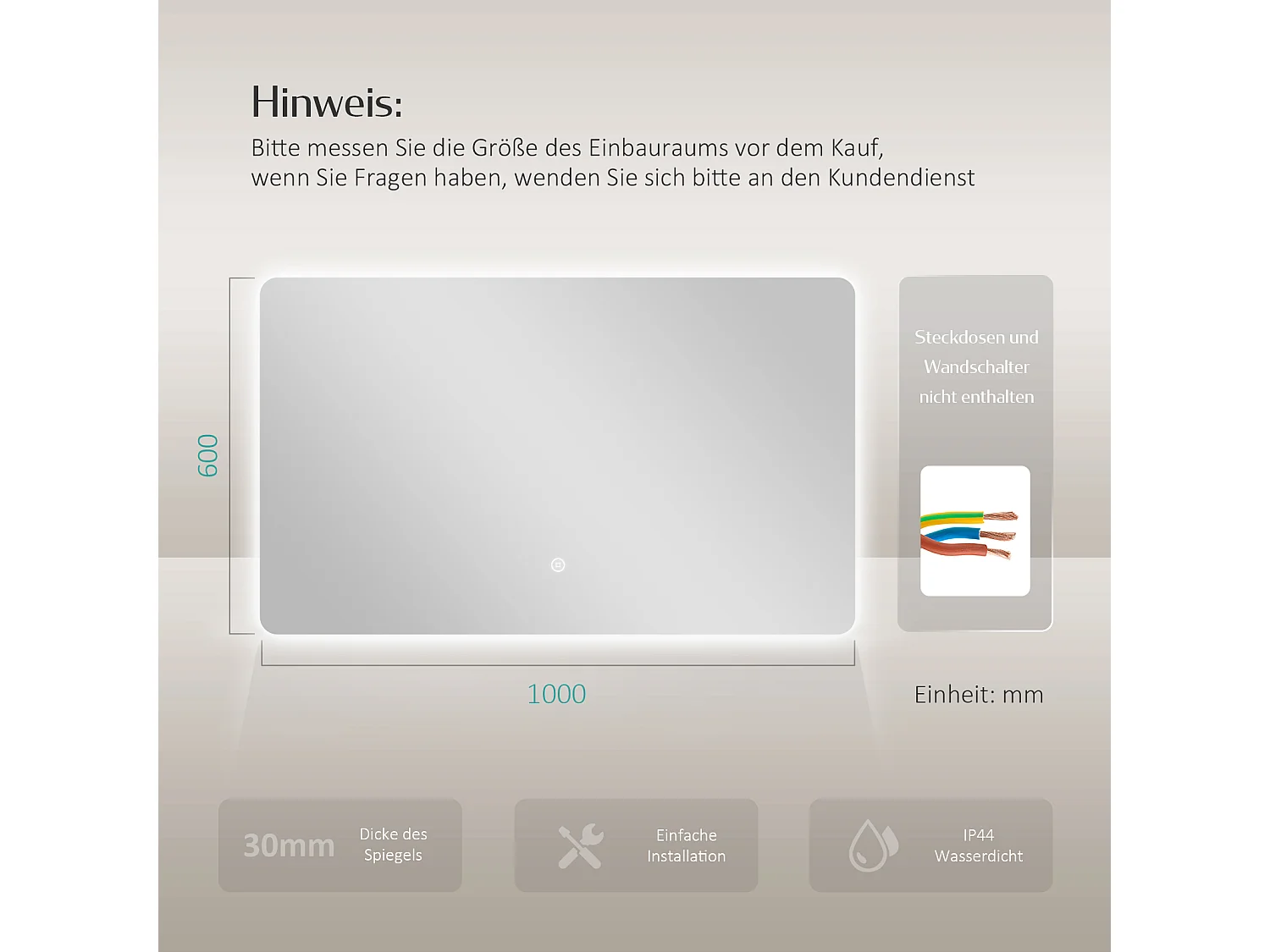 EMKE Miroir lumineux salle de bain Rétro-éclairage 100x60cm, Miroir LED avec Interrupteur Tactile, Miroir avec éclairage lumière blanche froide