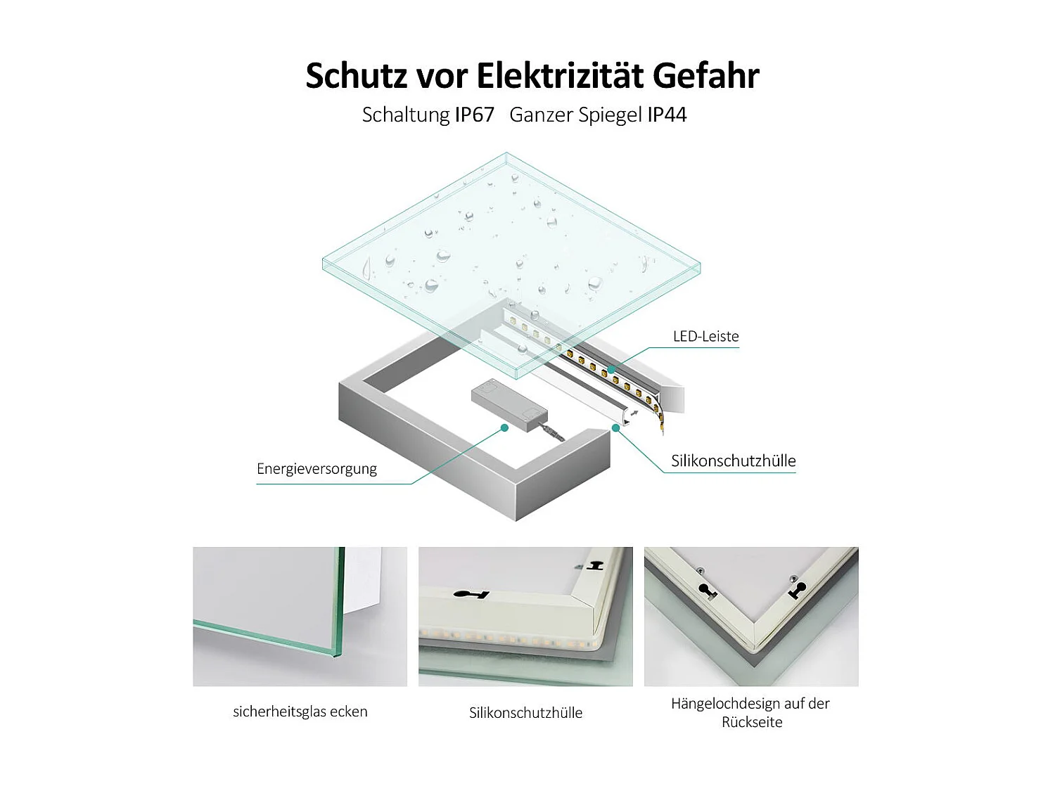 EMKE Miroir lumineux salle de bain Rétro-éclairage 100x60cm, Miroir LED avec Interrupteur Tactile, Miroir avec éclairage lumière blanche froide