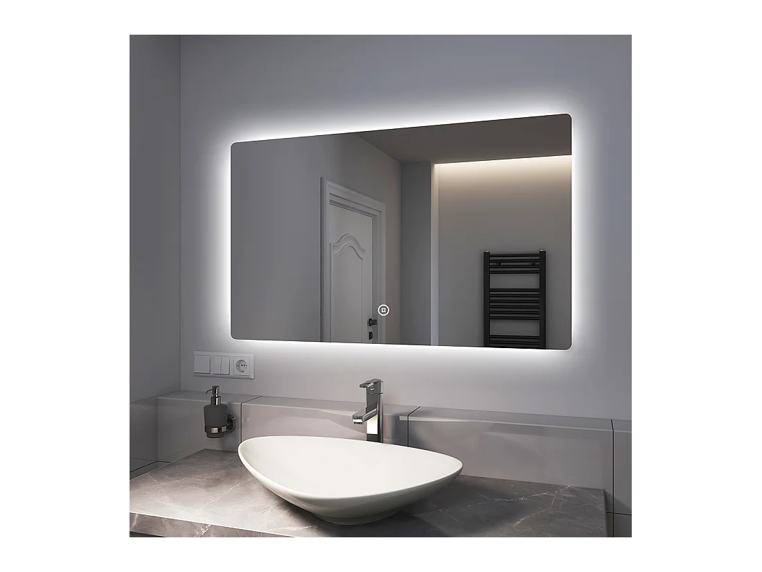 EMKE Miroir lumineux salle de bain Rétro-éclairage 100x60cm, Miroir LED avec Interrupteur Tactile, Miroir avec éclairage lumière blanche froide