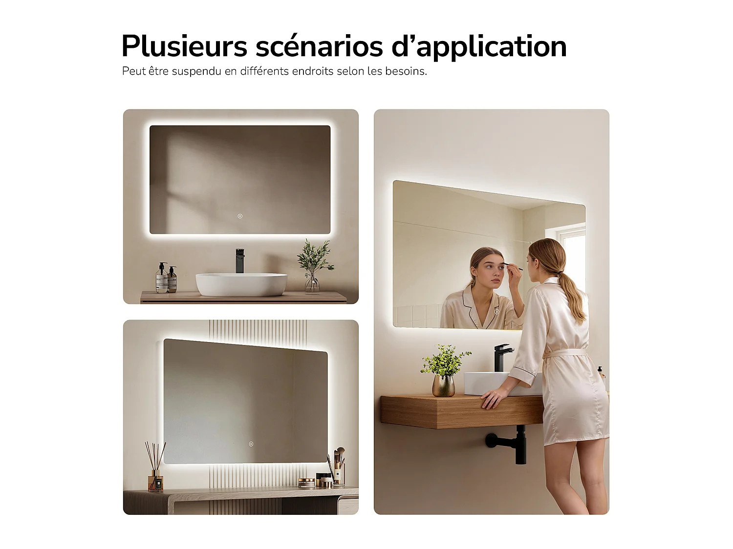 EMKE LED Badkamerspiegel met Achtergrondverlichting 100 x 60 cm, Touchschakelaar, Koudwit Licht