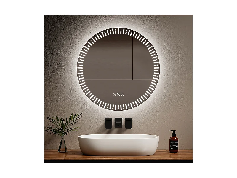 EMKE Specchio per bagno a LED ф70 cm Specchio per bagno luminoso con 3 colori di luce regolabili+Anti-appannamento, risparmio energetico