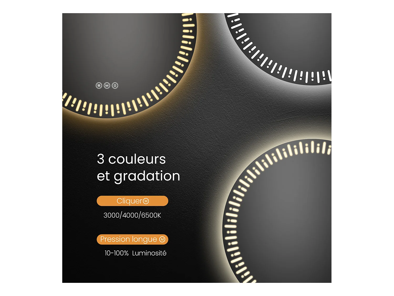 BADSPIEGEL runder mit Beleuchtung mit Muster Ø70 cm