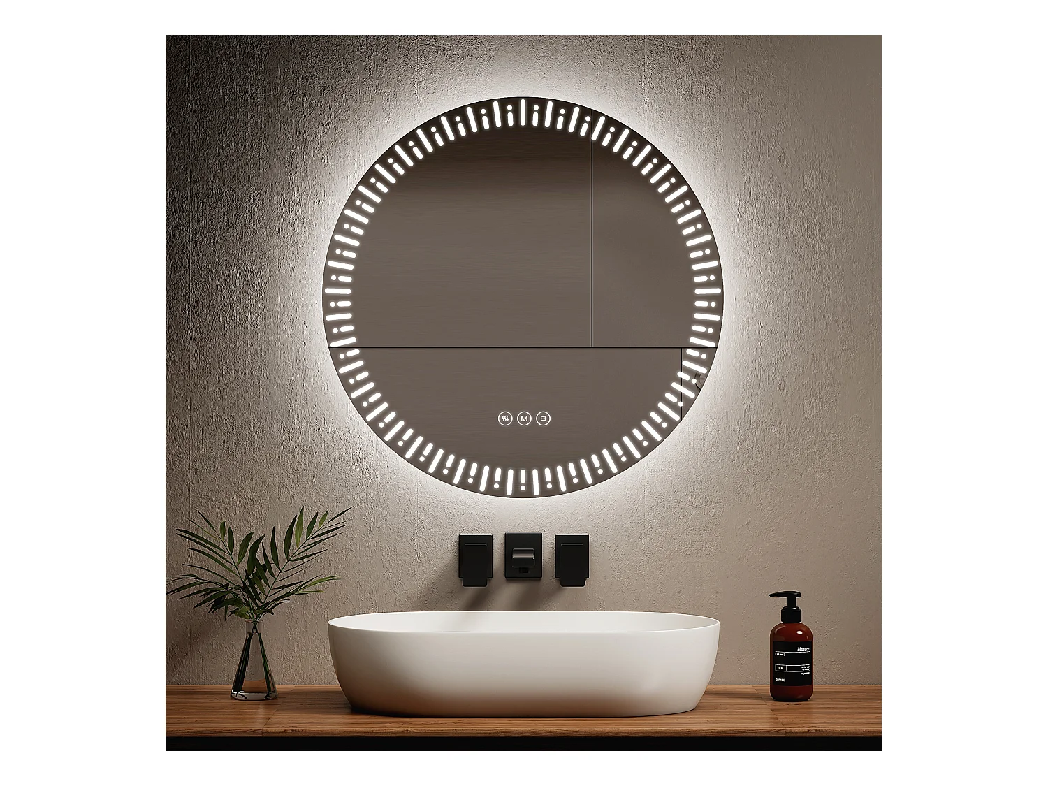 EMKE Specchio per bagno a LED ф70 cm Specchio per bagno luminoso con 3 colori di luce regolabili+Anti-appannamento, risparmio energetico