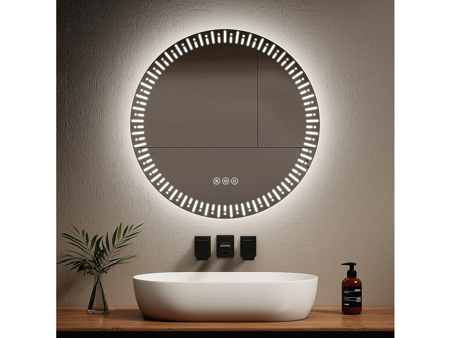 EMKE Specchio per bagno a LED ф70 cm Specchio per bagno luminoso con 3 colori di luce regolabili+Anti-appannamento, risparmio energetico