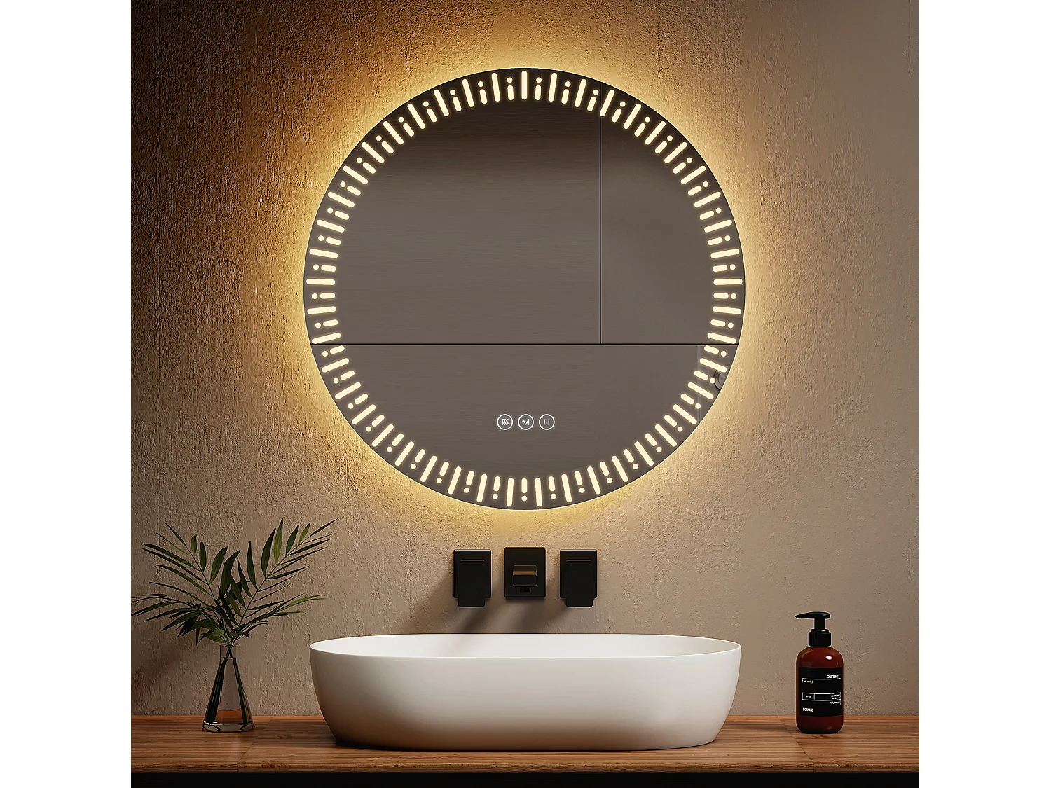 EMKE Specchio per bagno a LED ф70 cm Specchio per bagno luminoso con 3 colori di luce regolabili+Anti-appannamento, risparmio energetico