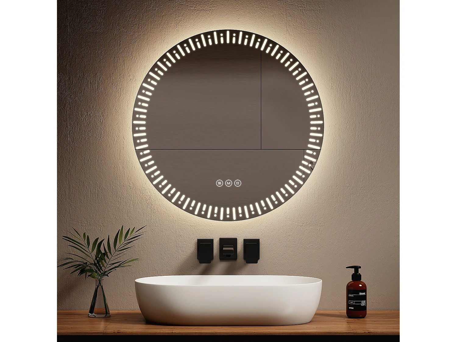 EMKE Specchio per bagno a LED ф70 cm Specchio per bagno luminoso con 3 colori di luce regolabili+Anti-appannamento, risparmio energetico