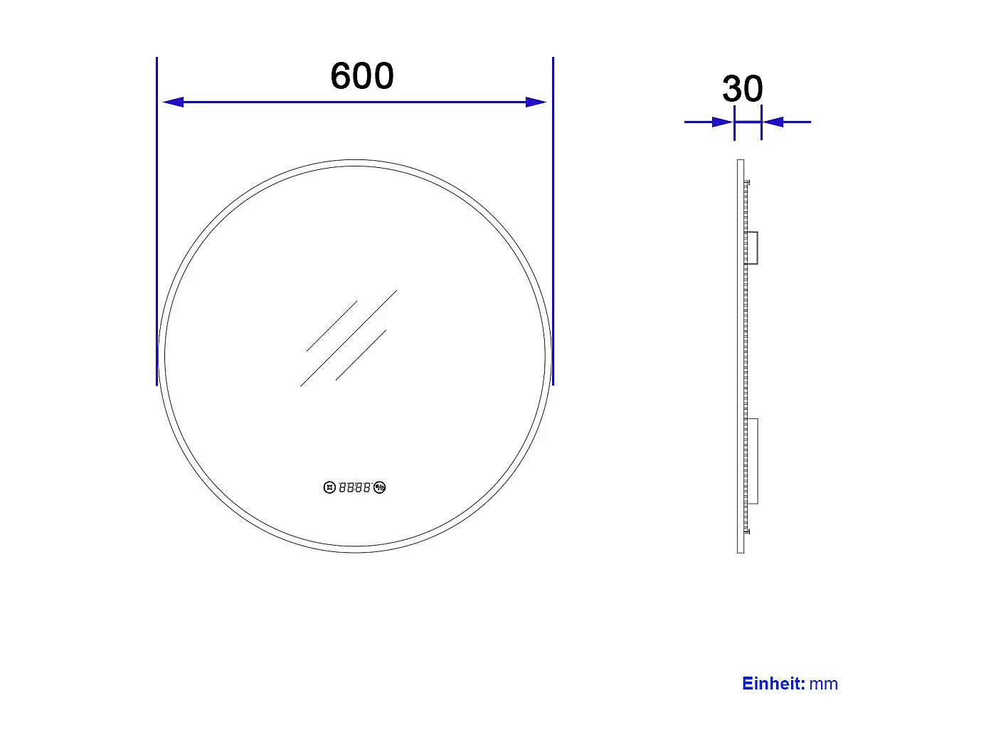 EMKE Miroir lumineux salle de bain rond diamètre 60cm Cadre Doré, Miroir LED, Interrupteur Tactile, Anti-buée, Horloge et Temperature, Lumière Neutre