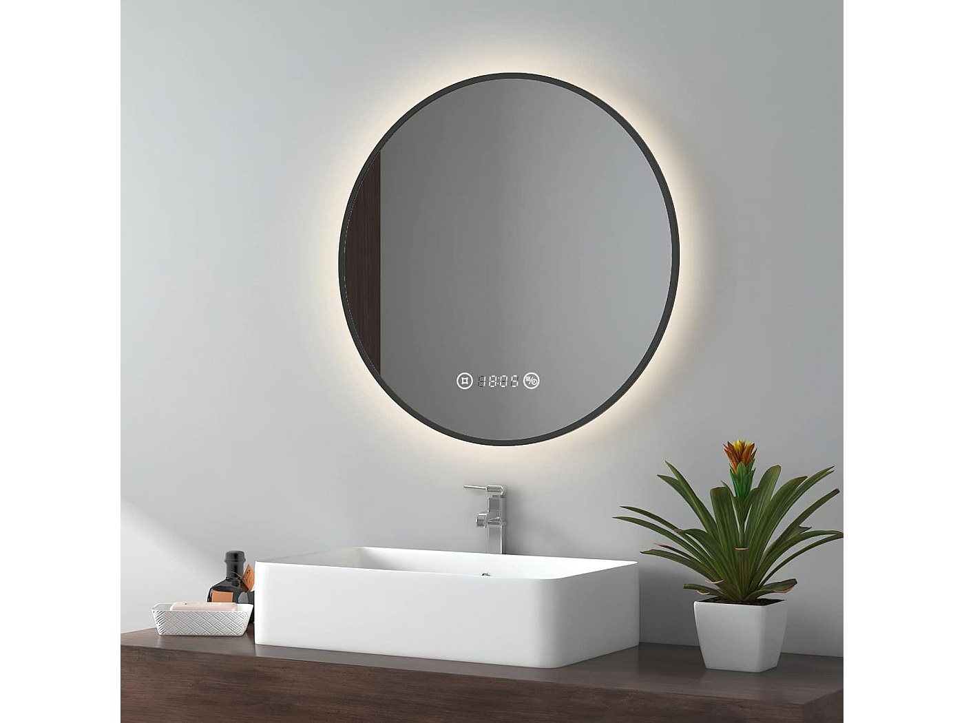 Miroir De Salle De Bain LED Avec Bluetooth Et Horloge - Marque Alasta - Modèle Mediolan F03 - Neuf