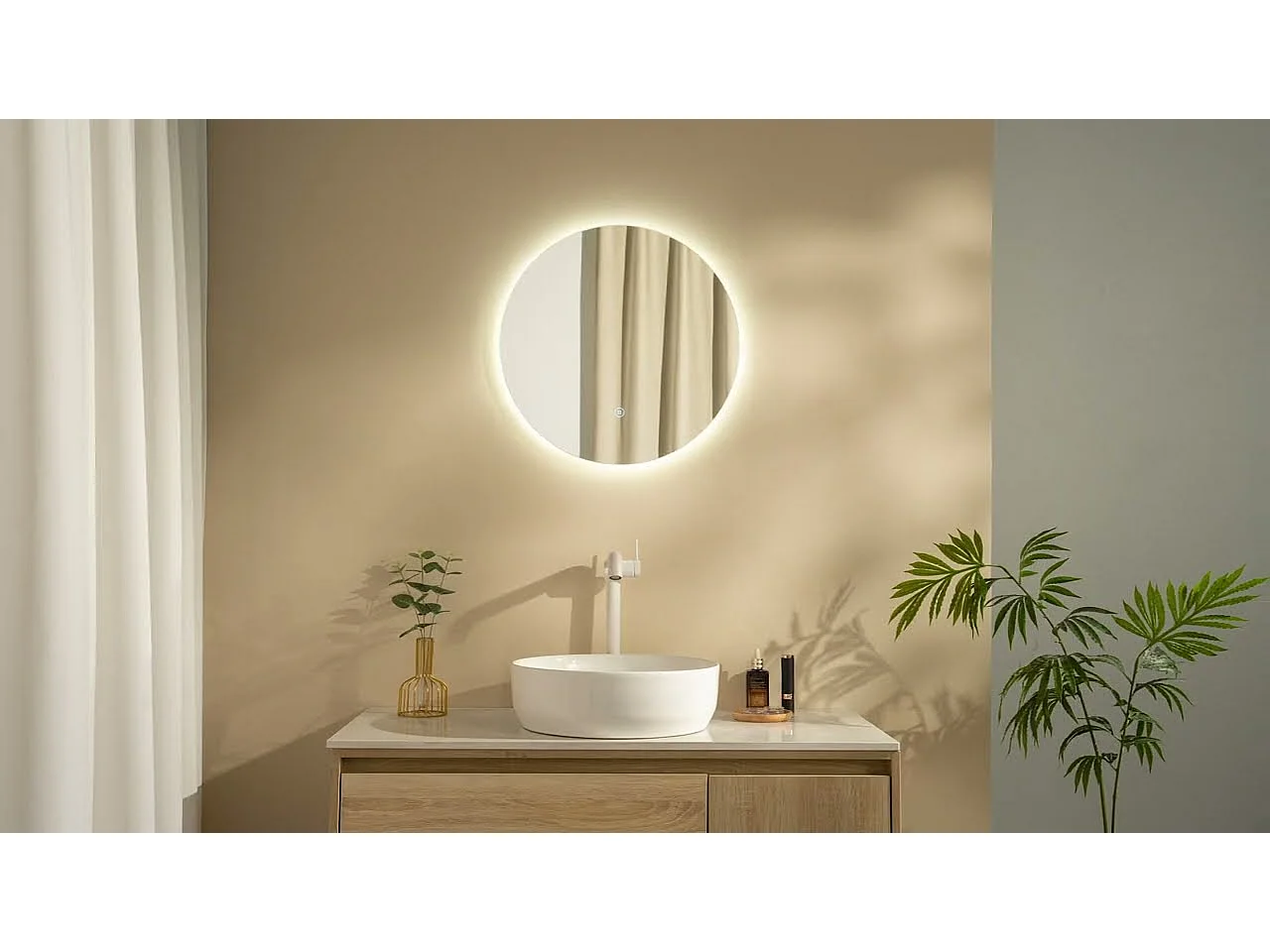 EMKE Miroir lumineux salle de bain rond diamètre 50cm, rétro-éclairage sans cadre, Miroir LED avec Interrupteur Tactile, Lumière Blanche Froide