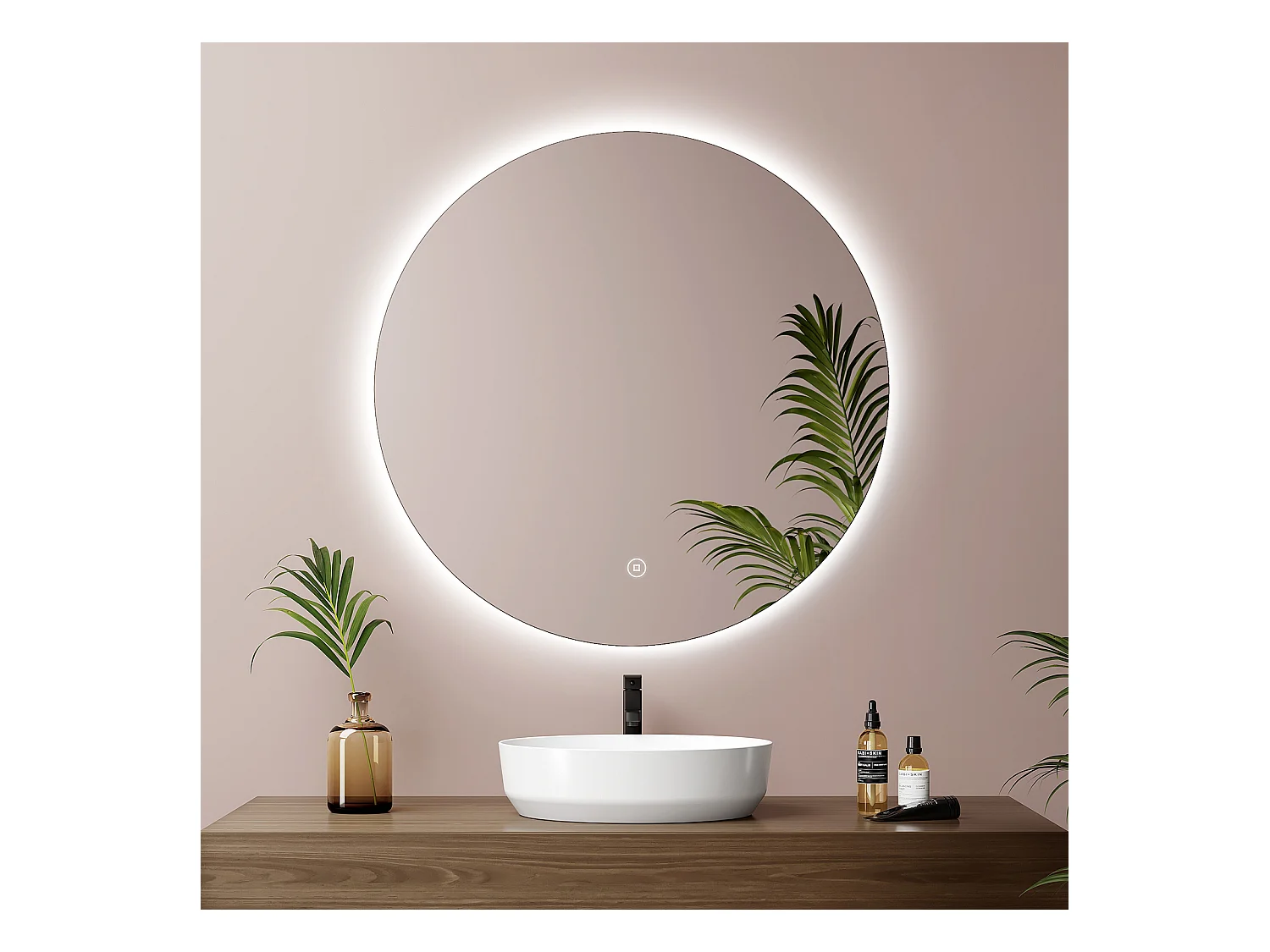 EMKE Ronde LED Badkamerspiegel 60 cm – Frameloos, Achtergrondverlichting, Touch Schakelaar, Koud Wit Licht