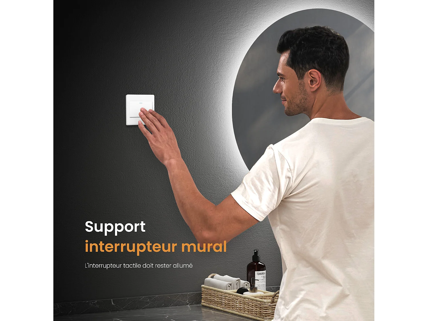 EMKE Miroir lumineux salle de bain rond diamètre 60cm, rétro-éclairage sans cadre, Miroir LED avec Interrupteur Tactile, Lumière Blanche Froide