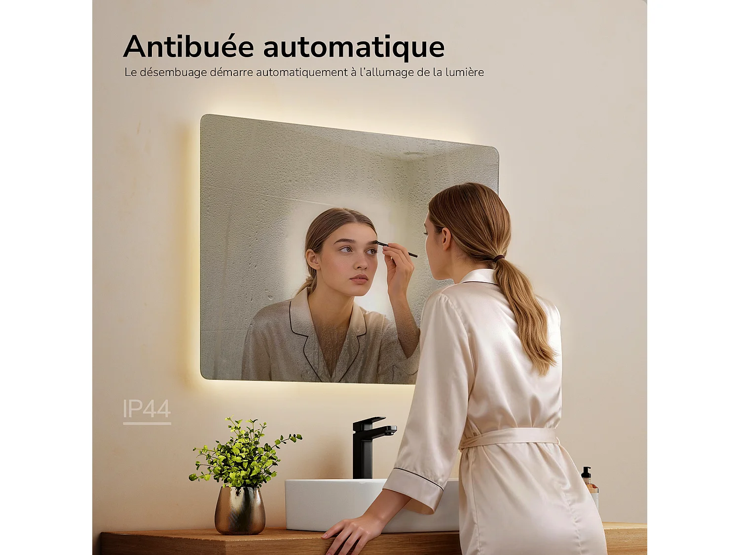 EMKE LED Badkamerspiegel 80 x 60 cm, Anti Condensfunctie, Touchbediening, Instelbare Helderheid, 3 Kleurtemperaturen, Geheugenfunctie