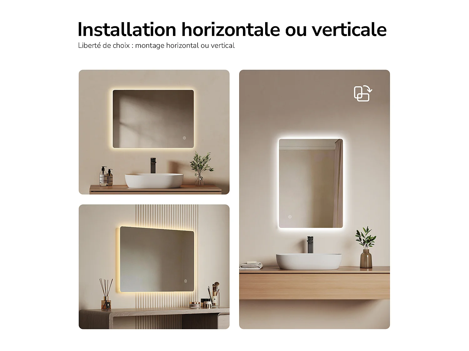 EMKE LED Badkamerspiegel 80 x 60 cm, Anti Condensfunctie, Touchbediening, Instelbare Helderheid, 3 Kleurtemperaturen, Geheugenfunctie