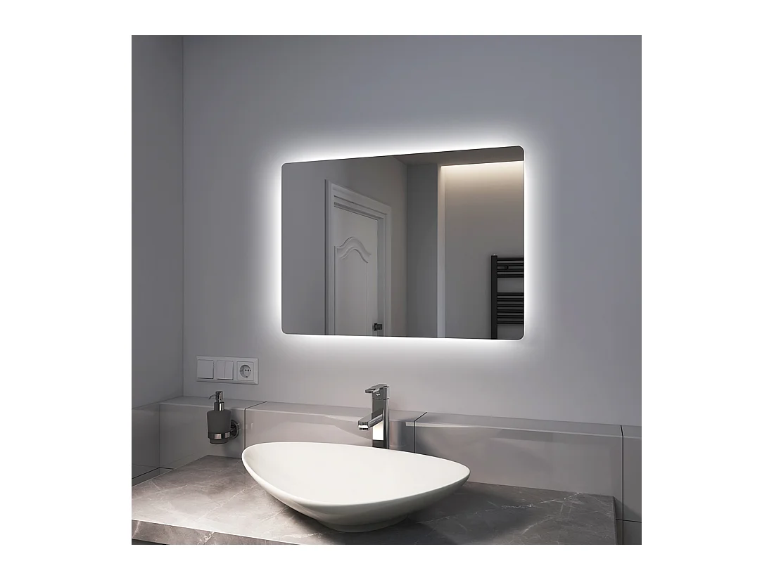 EMKE Miroir lumineux salle de bain Rétro-éclairage 70x50cm, Miroir LED avec lumière blanche froide