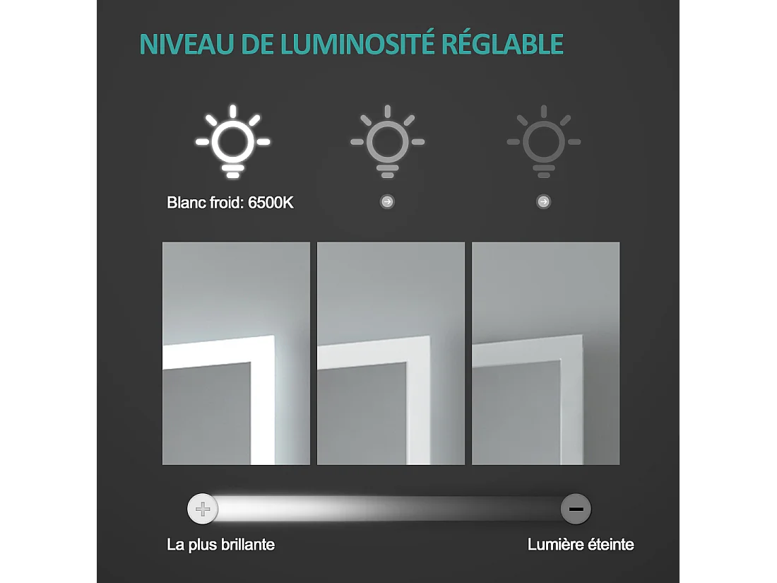 EMKE Miroir lumineux salle de bain rond diamètre 70cm, rétro-éclairage sans cadre, Miroir LED avec Interrupteur Tactile, Lumière Blanche Froide