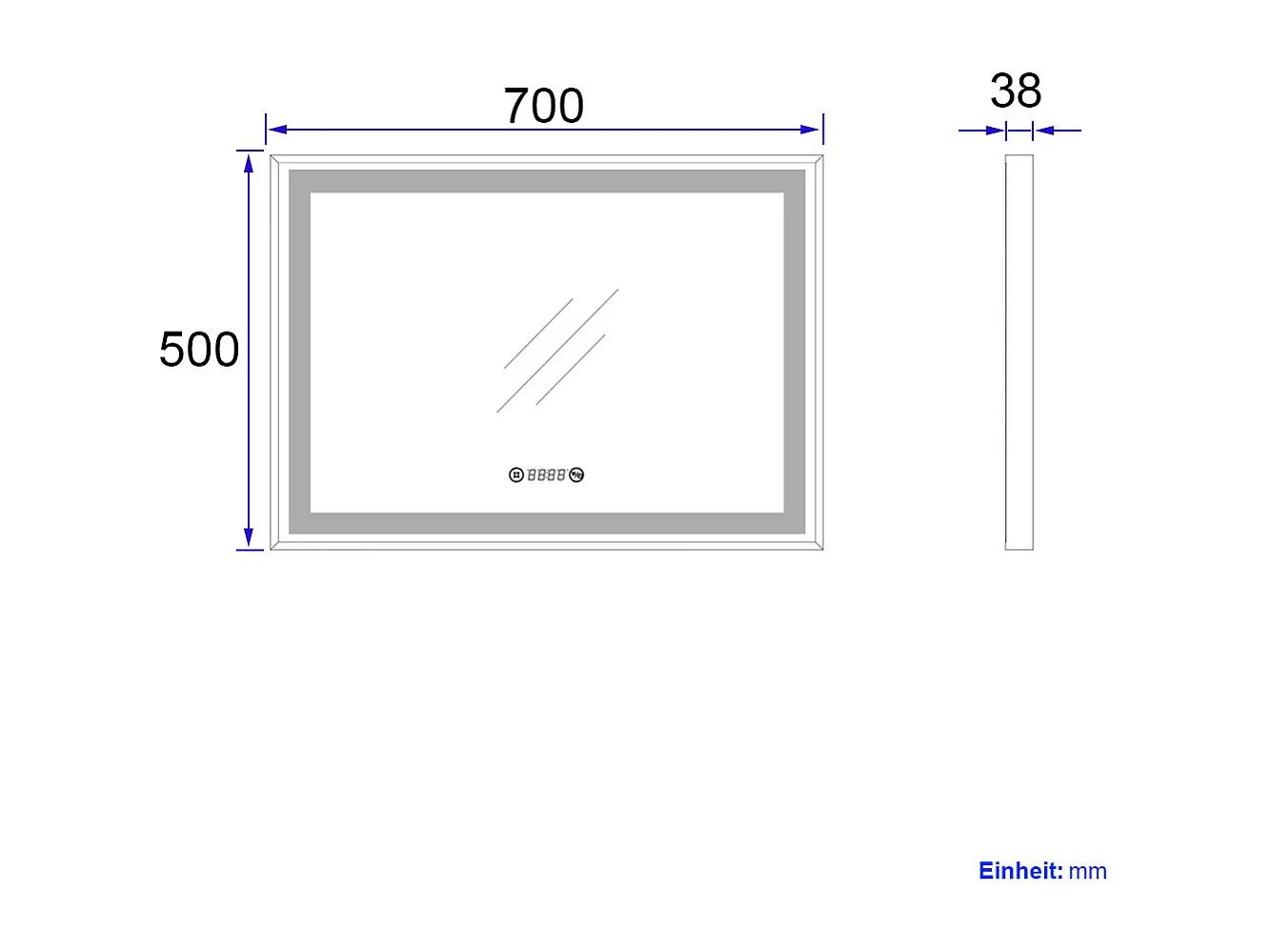 EMKE Miroir lumineux salle de bain 70x50cm, cadre noir, Miroir LED avec Interrupteur Tactile, Anti-buée, Horloge et Température, Lumière Neutre