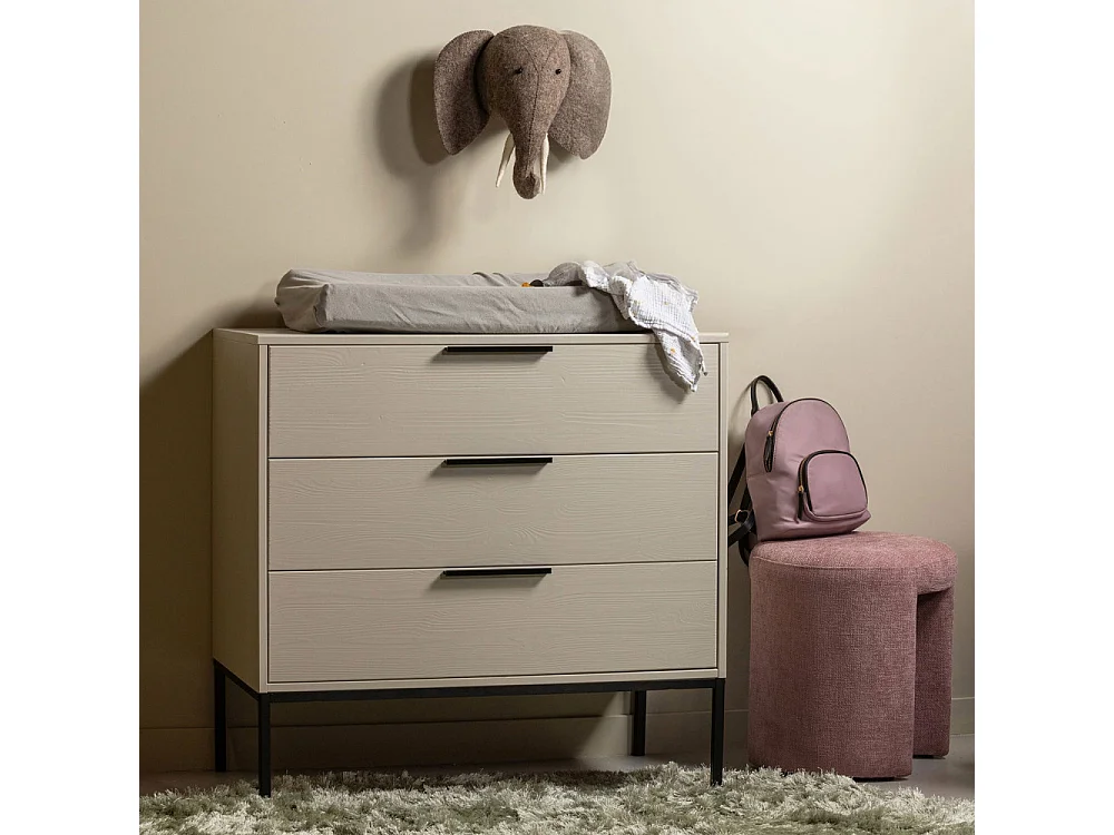 Adam - Commode 3 tiroirs en bois - Beige