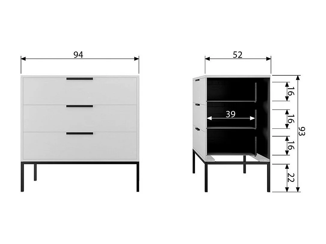 Adam - Commode 3 tiroirs en bois - Beige