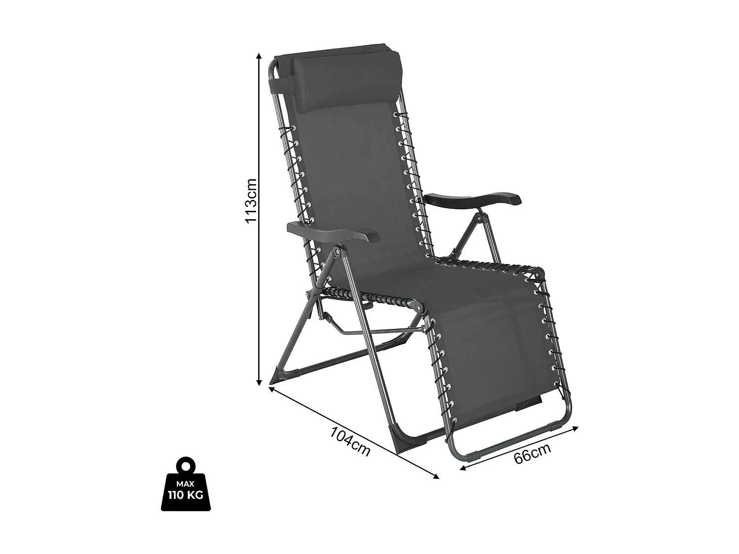 Sedia Sdraio Gravità Zero Rebecca Mobili Cherymoya 113x66x104 Poliestere Acciaio Grigio Scuro