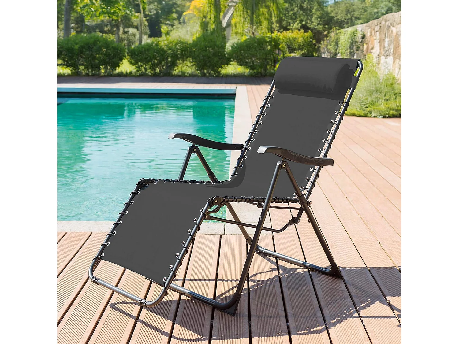 Chaise Longue Gravité Zéro Rebecca Mobili Cherymoya 113x66x104 Polyester Acier Gris Foncé