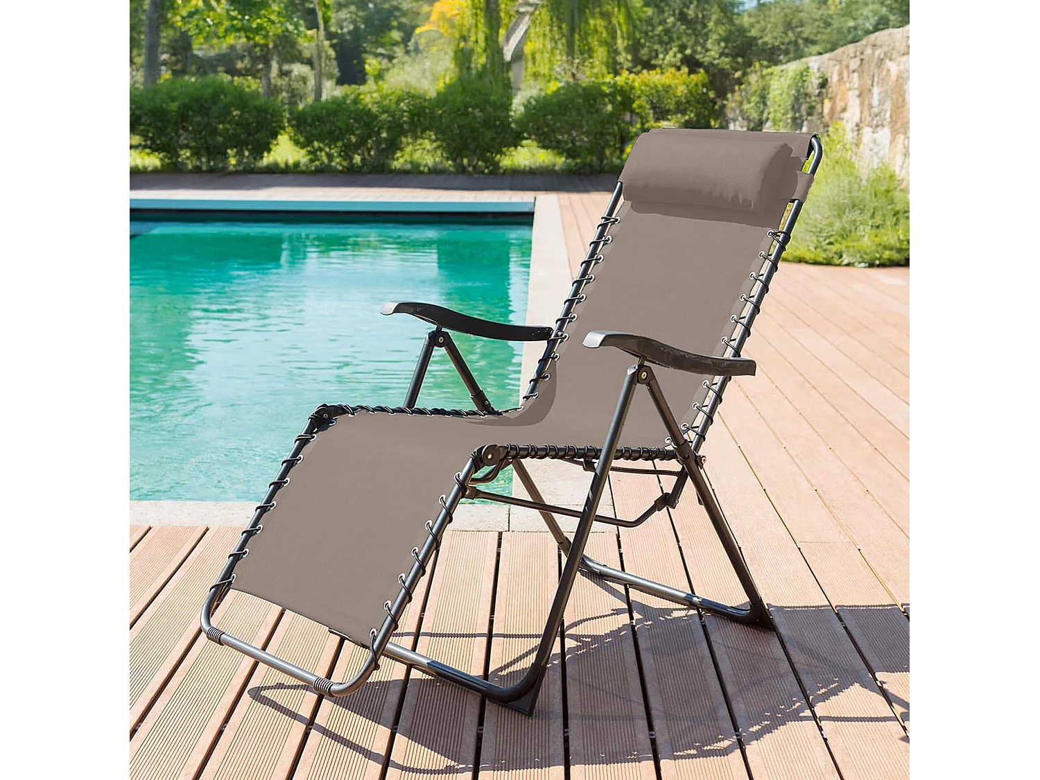 Sedia Sdraio Gravità Zero Rebecca Mobili Wollemi 113x66x104 Poliestere Acciaio Beige Grigio Scuro