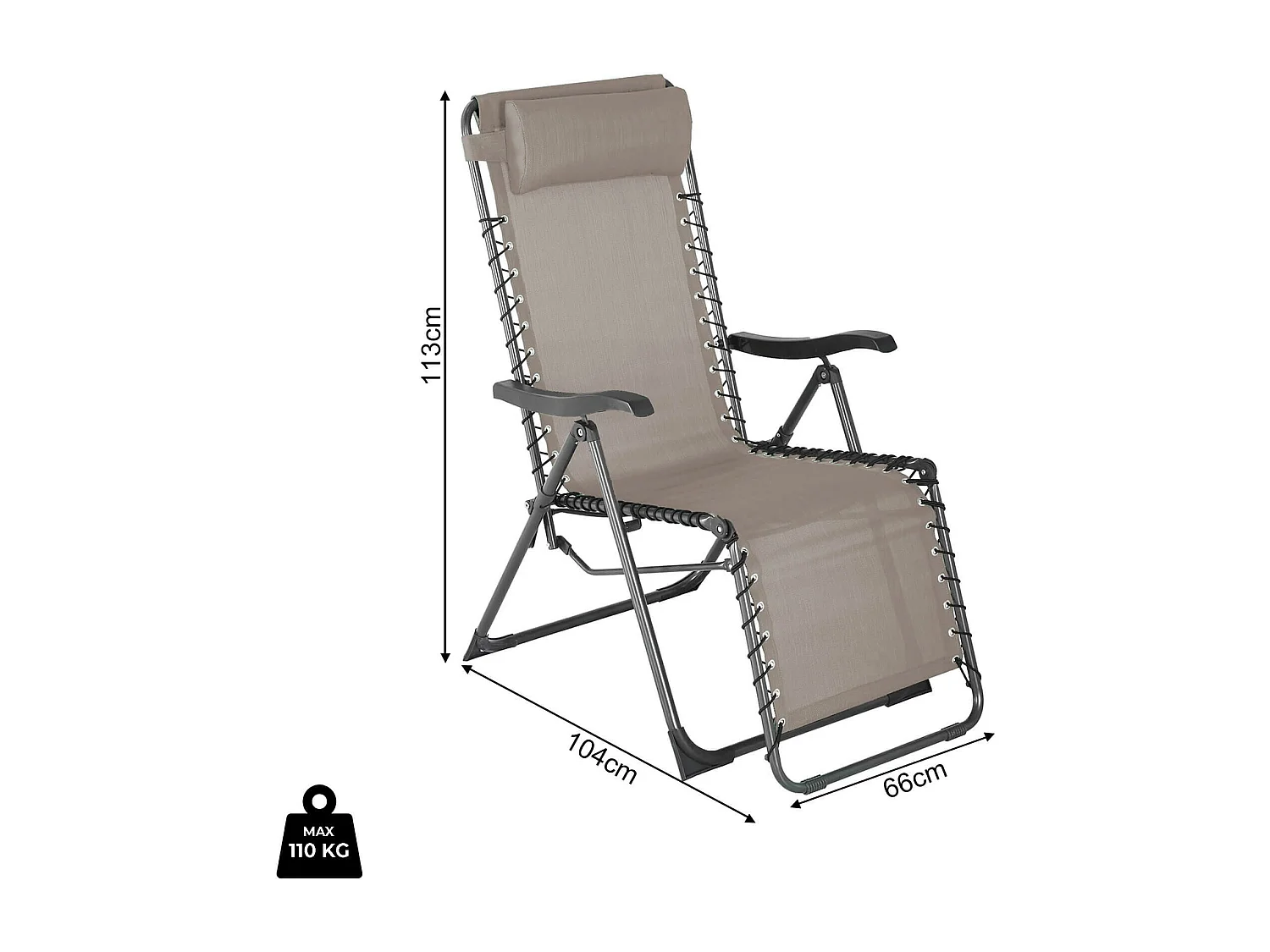 Sedia Sdraio Gravità Zero Rebecca Mobili Wollemi 113x66x104 Poliestere Acciaio Beige Grigio Scuro