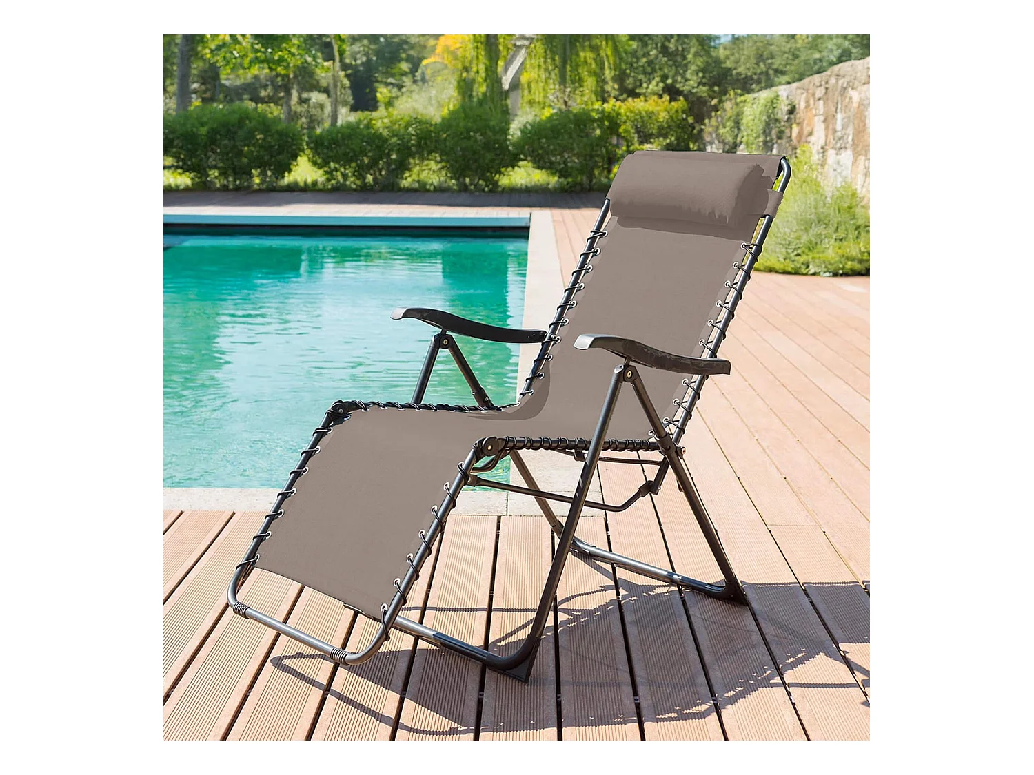 Silla Reclinable Gravedad Cero Rebecca Mobili Wollemi 113x66x104 Poliéster Acero Beige Gris Oscuro