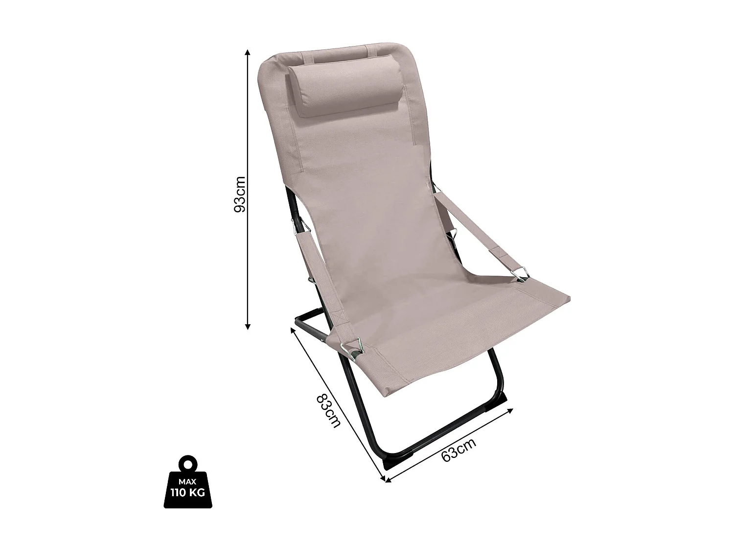 Sedia a Sdraio Pieghevole Rebecca Mobili Tamatim 88x63x83 Poliestere Acciaio Beige Grigio Scuro